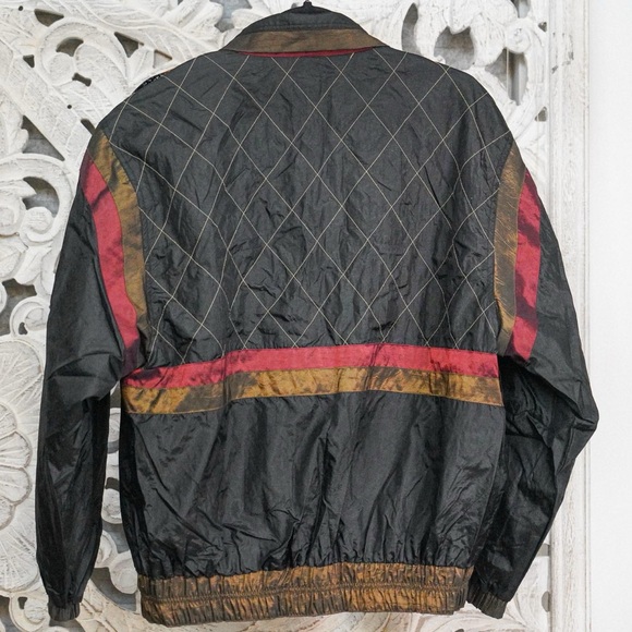 Vintage Chilli Pepper Reversible Jacket Size Medium Black Red Gold Metallic - Picture 5 of 5